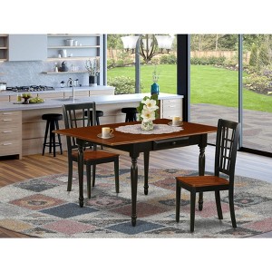 East West Furniture PSNA3-SBR-C 3 PcRectangular Kitchen Table having 12in Leaf and 2Fabric Dinette Chairs in Saddle Brown . - 1 of 4