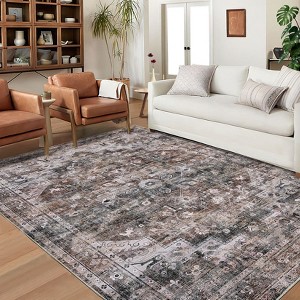 Vintage Area Rug – Washable Low-Pile Carpet, Non-Slip Soft Floor Rug for Living Room, Bedroom & Dining Room - 1 of 4