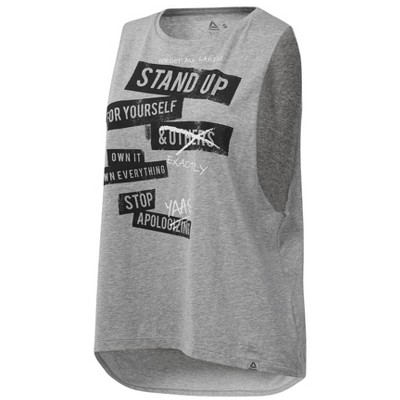 Reebok Womens Stand Up Stop Apologizing Tank Top, Grey, Small