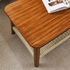 MAYEERTY Boho Rattan Coffee Table with Woven Shelf Storage Farmhouse Wood Low Rectangle Tea Table for Living Room - 2 of 4