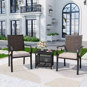 3pc Patio Conversation Set with Wicker Rattan Chairs with Cushions & Square Table with Umbrella Hole - Captiva Designs - 1 of 4