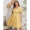 Coolmee Women's Plus Size Boho Floral V Neck Ruffle Short Sleeve Dress Elastic High Waist A Line Summer Dress - 2 of 4