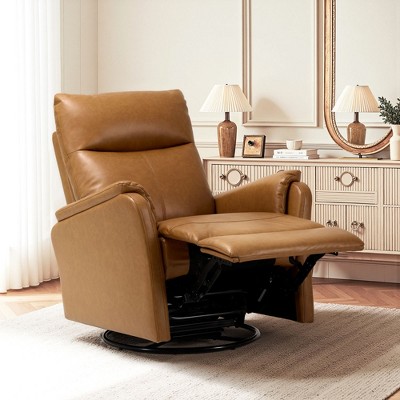 Swivel Rocking Recliner with Footrest, Leather Upholstery, High Back, Wide Cushion, Metal Base – Perfect for Living Room, Nursery, Office.