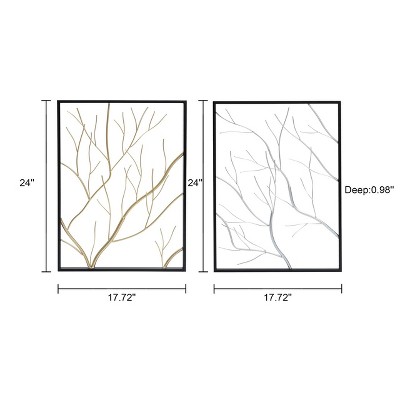Gold and Silver Tree Branches Wall Decor Panels Set