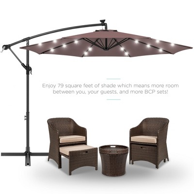 Deep Taupe 10ft Solar LED Offset Patio Umbrella with Adjustable Tilt