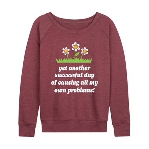 Women's - Instant Message - Causing All My Own Problems Lightweight French Terry Wide Neck Long Sleeve Graphic Shirt - 1 of 4