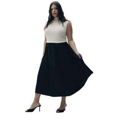 ELOQUII Elements Women's Plus Size Sleevless Mockneck Twofer Midi Dress