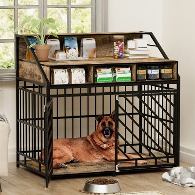 43 Inch Dog Crate Furniture for Small and Medium Dogs, Wood Dog Crate with Divider, Decorative Dog Kennel with Storage, Indoor Pet Cage House