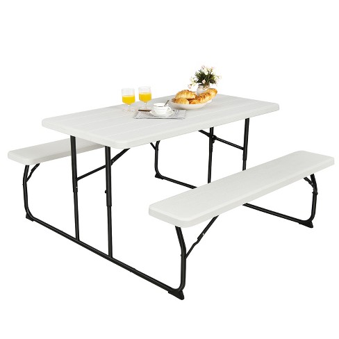 Tangkula Indoor & Outdoor Folding Picnic Table with Bench Seat Heavy Duty  Portable Camping Table Set for Camping Dining BBQ White