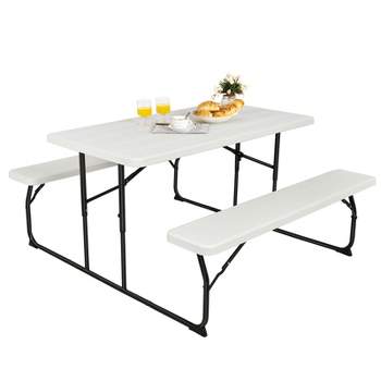 Tangkula Indoor & Outdoor Folding Picnic Table with Bench Seat Heavy Duty Portable Camping Table Set for Camping Dining BBQ Grey/Black/White