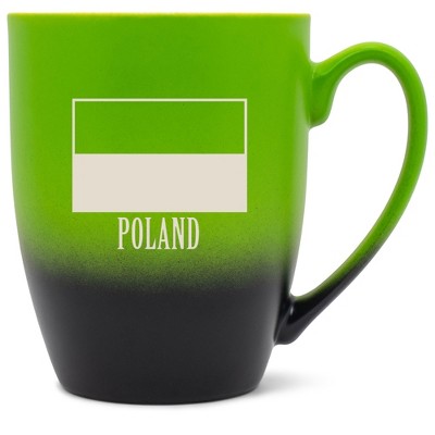 Elanze Designs Poland Polish Flag 12 Ounce Ceramic Laser-Etched Engraved Drinkware Mug, Green and Black Ombre