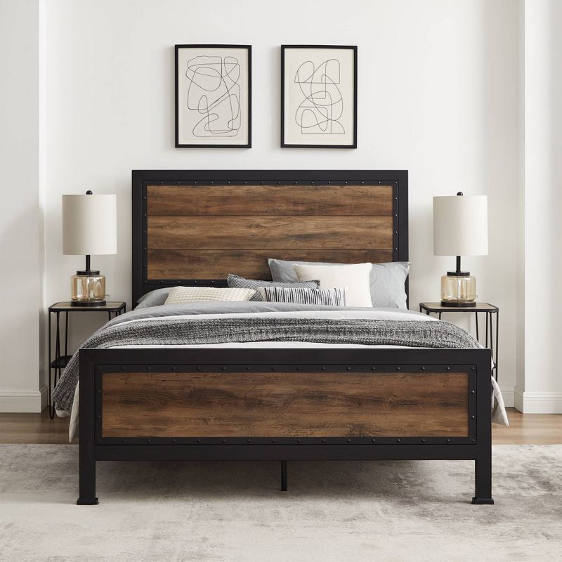 Queen Industrial Wood and Metal Bed - Saracina Home, 5 of 8