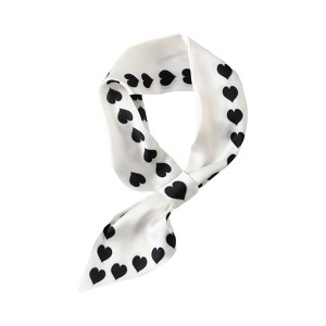 Anna-Kaci Silky Square Neck Scarf with Heart Pattern for Hair and Bag Styling - White - 1 of 3