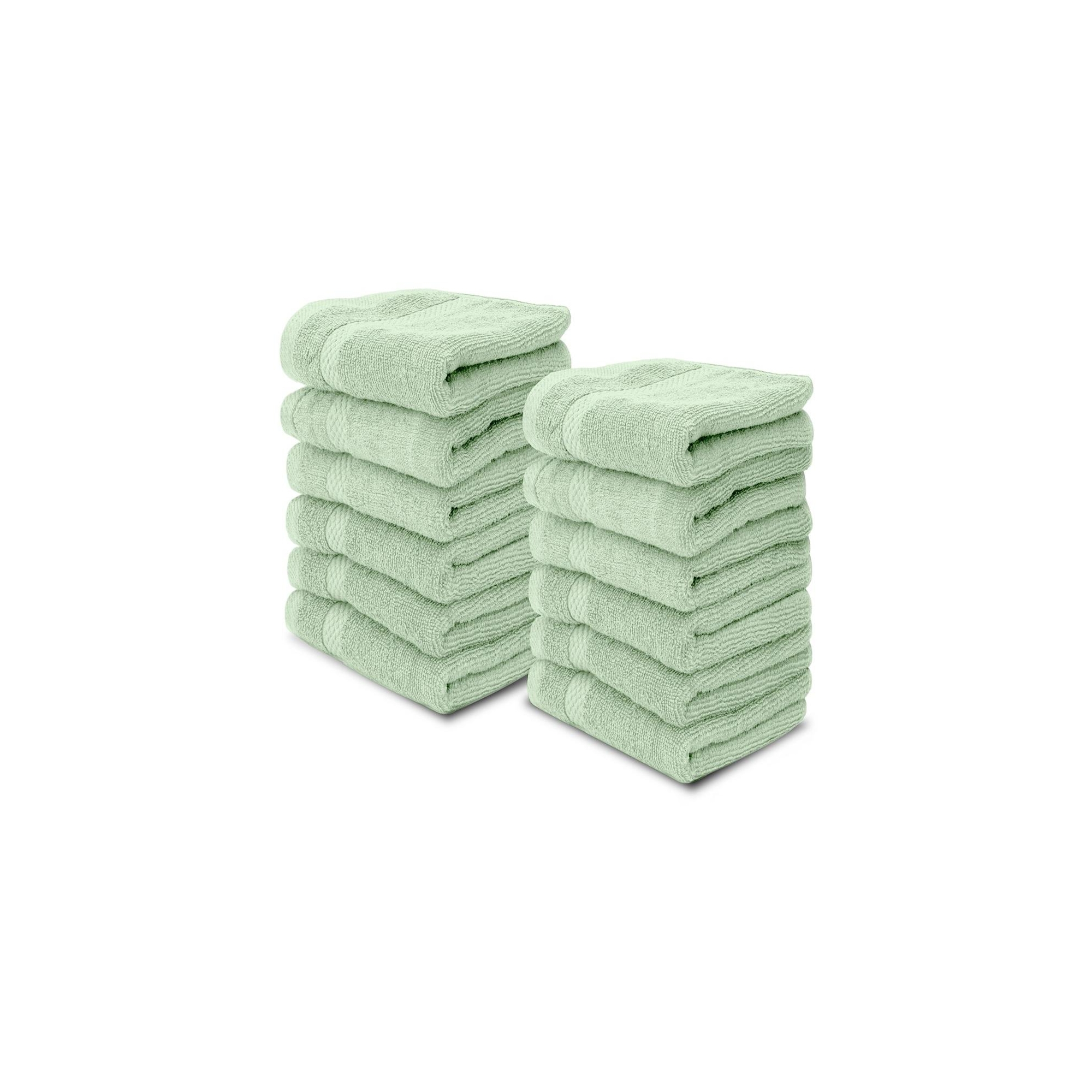 White Classic Luxury 100% Cotton Washcloths Set of 12 - 13x13" Green