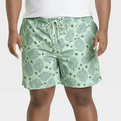 Men's Big & Tall 7" Coral Swim Trunk with Boxer Brief Liner - Goodfellow & Co™ Green 5XL