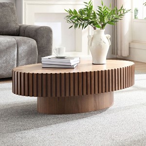 NicBex Oval Fluted Coffee Table for Living Room,Modern Handcraft Drum Center Table,Circle Wooden End Table - 1 of 4