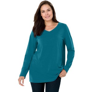 Woman Within Perfect Long-Sleeve V-Neck Tee - 1 of 4