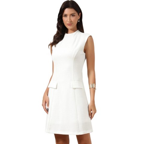 Женские платья INSPIRE CHIC Women's Tweed 2026 Mock Neck Sleeveless Casual Office A-Line Mini Dresses Small White