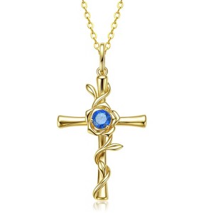 Molenia Birthstone Cross Necklace for Women, Gold Plated Rose Flower Pendant 925 Silver Faith Christian Religious Jewelry Baptism Gift Christmas - 1 of 4