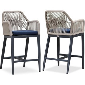 PURPLE LEAF Counter Height  Sunbrella Stools Set of 2 Modern Rattan Wicker with High Back Arms for Outdoor - 1 of 4