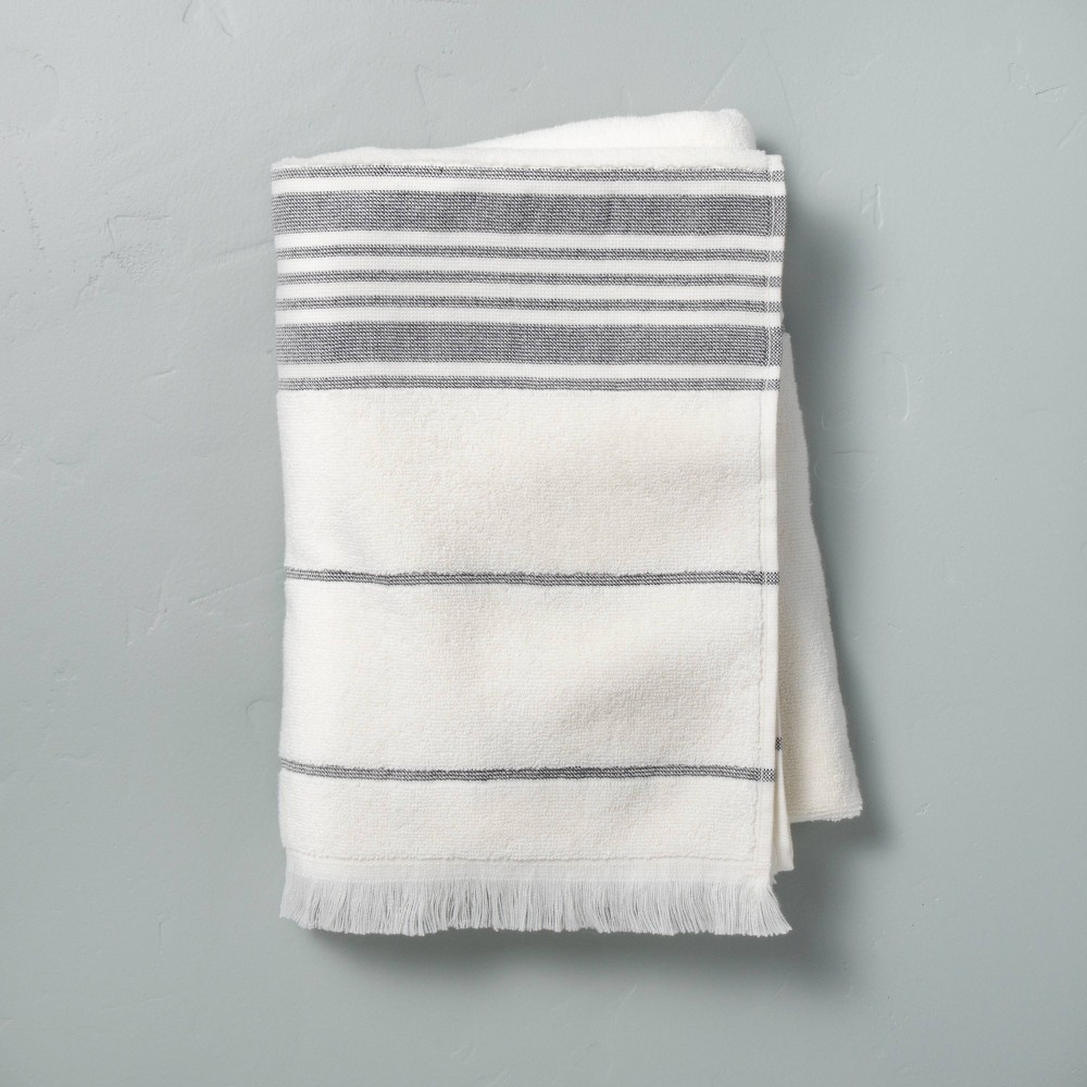 Photos - Towel Multistripe Bath  Sour Cream/Gray - Hearth & Hand™ with Magnolia