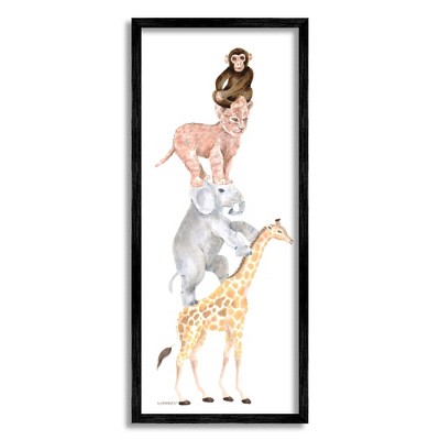Stupell Industries Cute Stacked Jungle Savanna Animals Wildlife Standing Black Framed Giclee Art