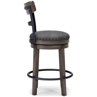 Gray Medium Wood and Metal Swivel Bar Stool with Nailhead Trim