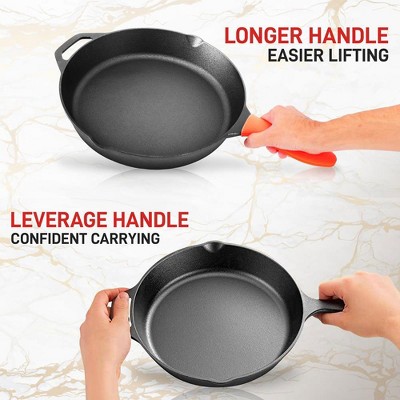 NutriChef 12'' Pre-Seasoned Nonstick Cast Iron Fry Pan with Lid and Silicone Handle