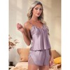 INSPIRE CHIC 2 Pcs Women's Satin Pajamas Silky Soft V-Neck Lace Trim Lingerie Camisole Tops with Shorts Loungewear Set - 3 of 4