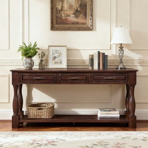 Hostack 63'' Long Wood Console Table Sideboard with 3 Drawers and 1 Bottom Shelf for Entryway and Hallway, Light Espresso - 1 of 4