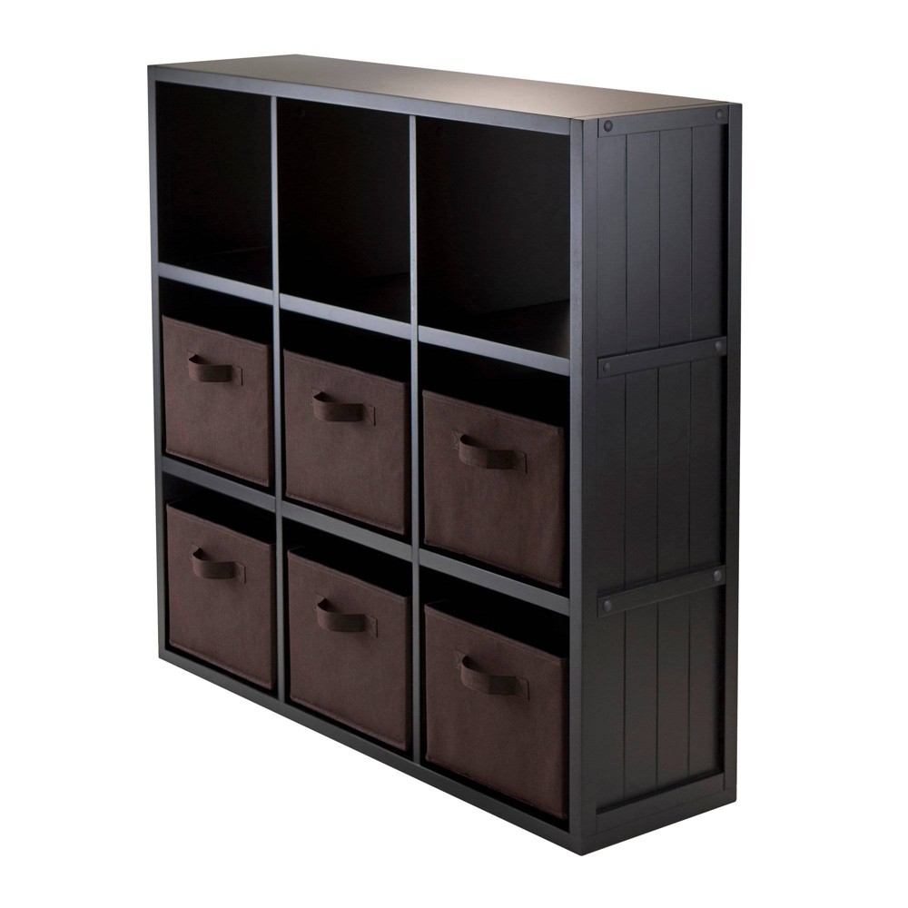 Photos - Wall Shelf 40.08" 7pc Timothy Set Storage Shelf 3X3 with Folding Fabric Baskets Black