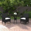 vidaXL Patio Dining Set 3 Piece - Rattan Black - Round Table with Tempered Glass Top and Ergonomic Chairs for Garden, Patio, and Outdoor Lounge - 2 of 4