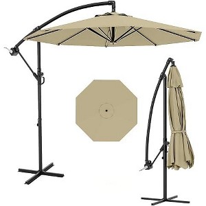 10FT Patio Umbrella With Base, Outdoor Offset Umbrella With Infinite Tilt and Crank Lift for Deck Pool Garden Backyard - 1 of 4