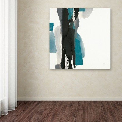 24" Square Teal and Black Abstract Canvas Art