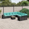 vidaXL 11 Piece Patio Sofa Set with Cushions Black Poly Rattan - 2 of 4