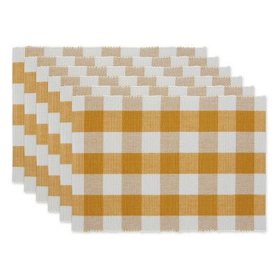 6pk Cotton Buffalo Check Placemats Gold - Design Imports