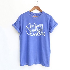 Simply Sage Market Women's I'm Busy Raising Ballers Short Sleeve Garment Dyed Tee - 1 of 4