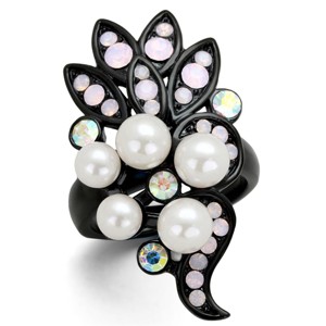 Slickblue Women’s Fashion Ring in IP Black Stainless Steel, Light Rose Pearl Stone, Single-Tone Band, Sizes 5-10 - 1 of 4