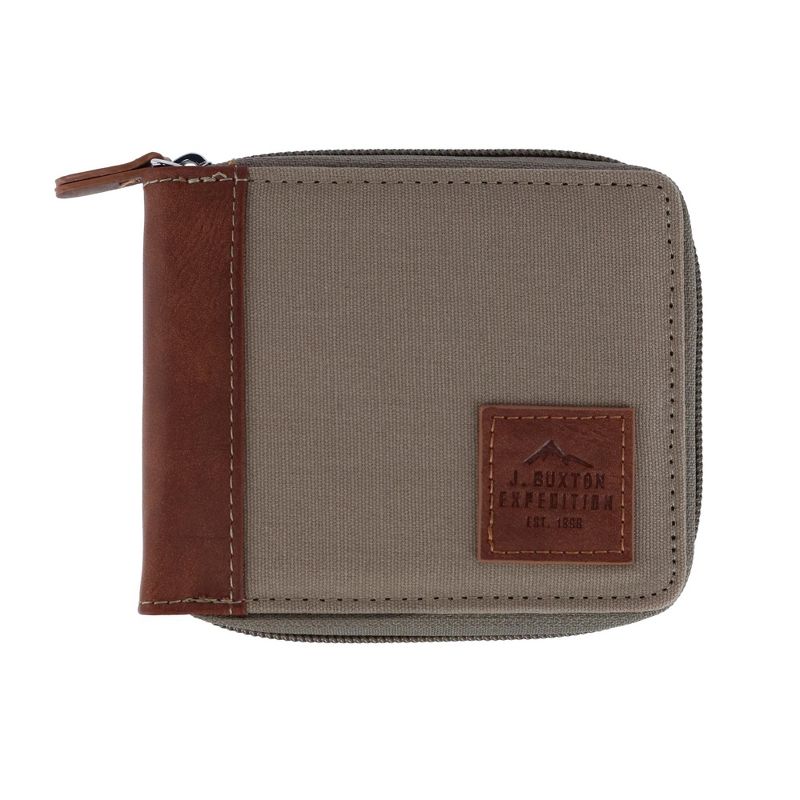 Buxton Men's RFID Canvas and Leather Zip Around Wallet, 1 of 4