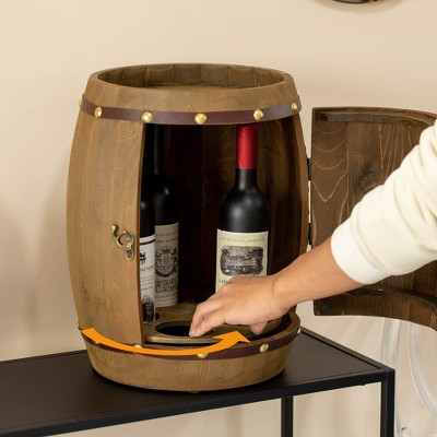 Vintage Wooden Barrel Wine Holder with Rotating Turntable