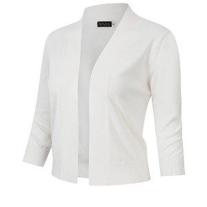 Women’s 3/4 Sleeve Cropped Cardigan Sweaters Open Front Knit Short Bolero Shrugs - 1 of 4