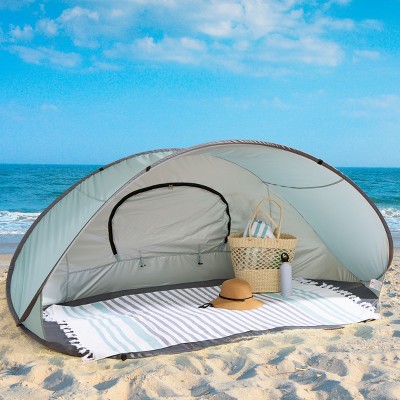 Pop Up Beach Tent with UV Protection and Ventilation Window – Water and Wind Resistant Sun Shelter for Camping, Fishing, or Play by Wakeman (Blue)
