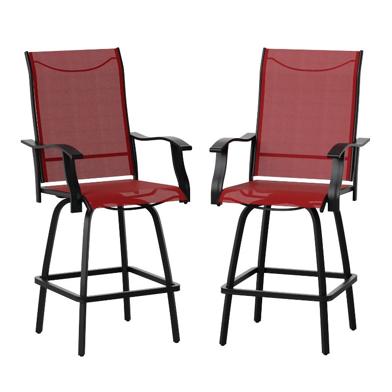 Flash Furniture Valerie Patio Bar Height Stools Set of 2, All-Weather Textilene Swivel Patio Stools and Deck Chairs with High Back & Armrests, 1 of 14