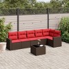 vidaXL 7 Piece Patio Sofa Set with Cushions Brown Poly Rattan - Brown and Red With Table - 2 of 4