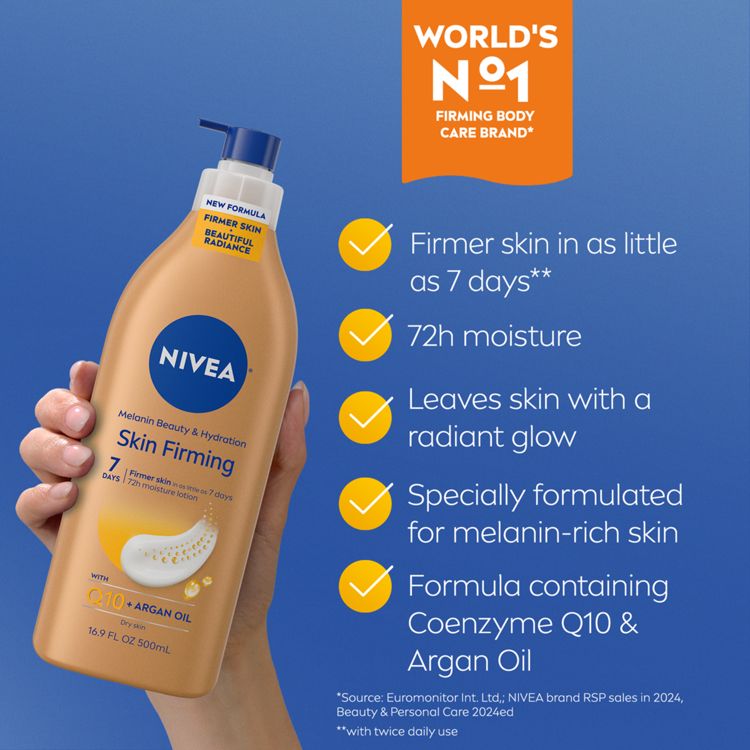 NIVEA Q10 Skin Firming Melanin Beauty & Hydration Body Lotion: Moisturizing Pump for Normal & Dry Skin, 16.9 fl oz, 4 of 11