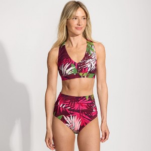 Lands' End Women's Chlorine Resistant V-neck Midkini Swimsuit Top and High Leg High Waisted Bottoms 2 Piece Set - 1 of 4