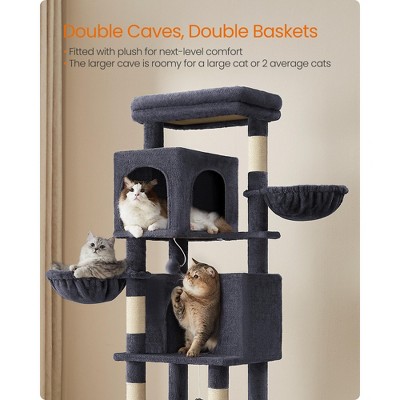 Feandrea 69-Inch Dark Gray Multi-Level Cat Tree Tower with Caves and Baskets