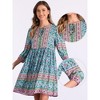 INSPIRE CHIC Women's Boho Floral Summer Tie Neck Loose Babydoll Swing Dress - 2 of 4
