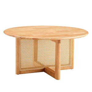 GlasFlength Coffee Tables Wood Rattan Accent Natural Style Simple Design For Living Room Lounge Space, Beige, 33.46"*33.46"*16.54" - 1 of 4