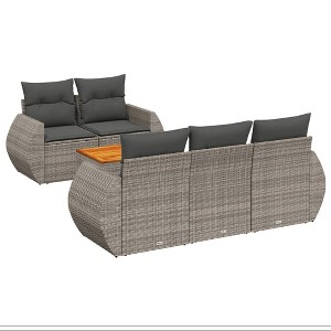 vidaXL 6 Piece Patio Sofa Set with Cushions - Gray Poly Rattan - 1 of 4